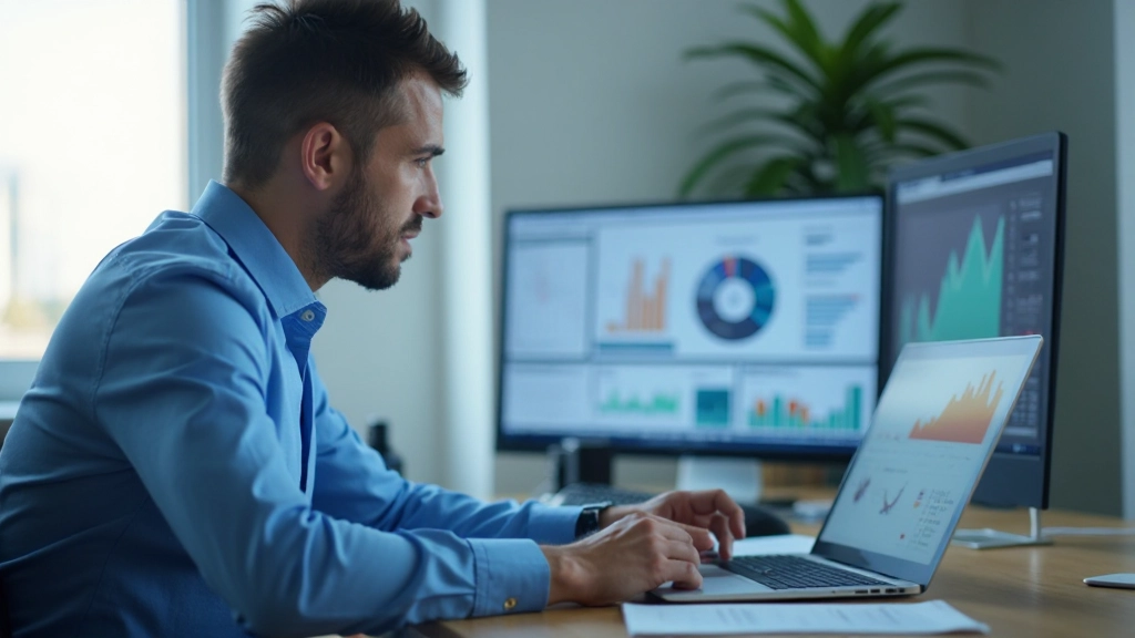 Профессиональный аналитик работает с данными и графиками анализа на рабочем столе