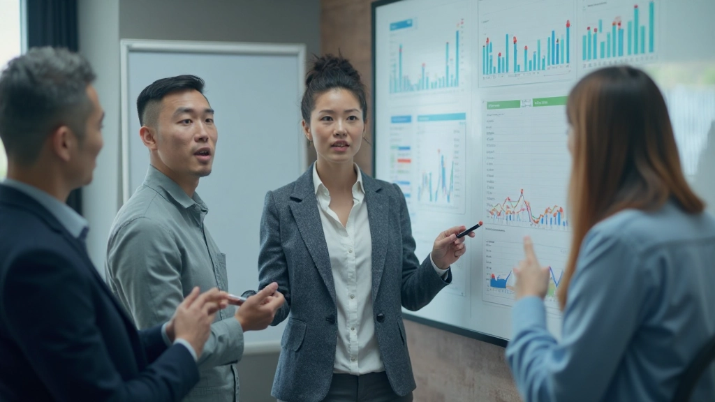 Специалист по анализу данных представляет результаты исследования команде